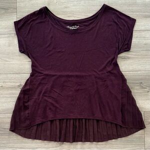 American Eagle Outfitters Purple High Low Pleated T-Shirt